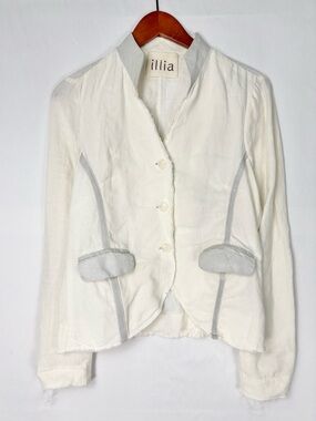 Illia Linen Leather Blazer White Size 4 USA Button Up